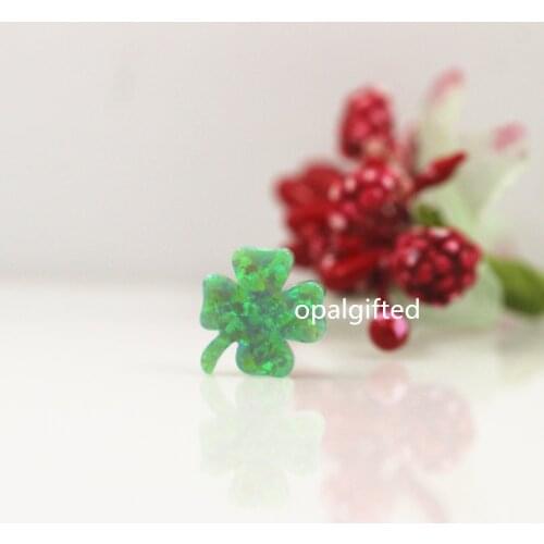3pcs/lot Free Shipping 12x13mm OP11 Kiwi Green Flower Fire Opal Drilled Synthetic Green Four 4 Clover for Spring Necklace gift