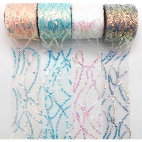 5cm/7.5cm/15cm laser sequin mesh roll 5 yards ribbon soft yarn wedding fantasy color hair ornaments bow material