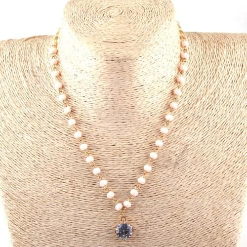 Free Shipping Fashion Bohemian Tribal Jewelry 6mm Glass Crystal Bead Link Crystal Pendant Necklaces