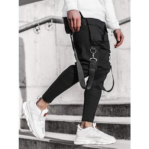 Hip Hop Boy Multi-pocket Elastic Waist Design Harem Pant Men Streetwear Punk Casual Trousers Jogger Male Dancing Black Pants