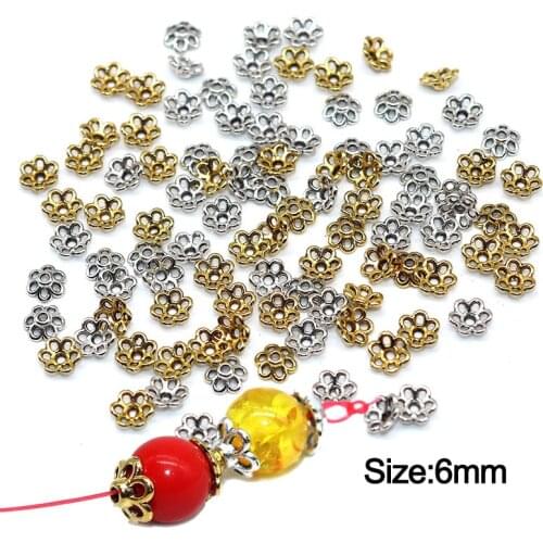 100/200pcs 6mm Silver Plated Flower Petal Cutout Beads Caps Jewelry Supplies Hollow Out Bead Cap Charms for Jewelry Making