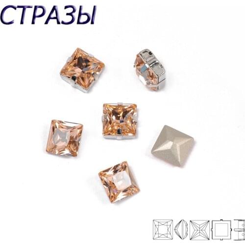 CTPA3bI New arrival Light Peach Square Crystal sew on Glass Rhinestones Sliver base stone diy wedding decoration accessories