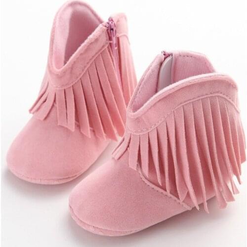Baby Shoes Snow Boots 0-1 Years Old Baby Shoes Tassels Soft Bottom Anti-slip Childrens Shoes Newborn Solid Color Toddler Shoes