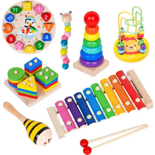 Kids Wooden Toys Montessori Early Learning Wooden Puzzle Rainbow Blocks Educational Toys For Children Intelligence Develop Toys