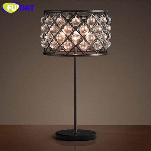 FUMAT Vintage Crystal Table Lamp Iron Table Light Desk Lamp LED Light Bedside Lamp for Living Room Bedroom Study Free Shipping
