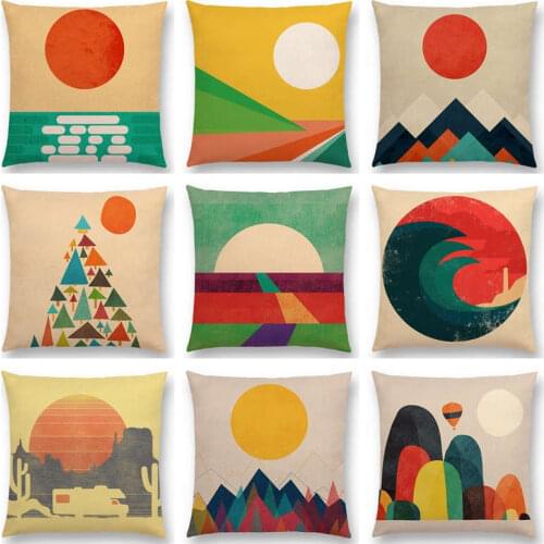 Hot Sale Sun Rises Sea Beach Mountains Road Wild Colorful World Tipi Geometric Pattern Classic Cushion Decor Sofa Throw Pillow