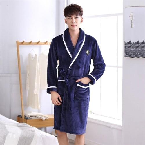 Navyblue Lounge Kimono Robe Home Clothing Home Wear Sleepwear Flannel Negligee Autumn Winter Bathrobe Coral Fleece NightWear