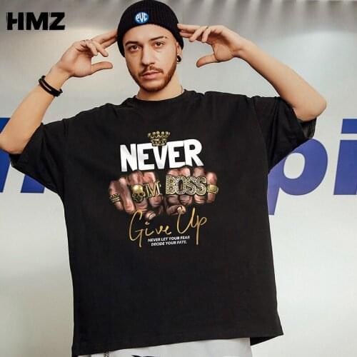 HMZ Cotton T Shirt Men High Street T-shirt Hip Hop T-shirt Men Couple Summer Tshirt 2021 Casual Loose Tshirt Streetwear Males