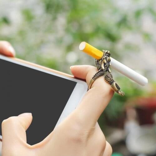 Finger Cigarettes Ring Women Men Fashion Adjustable Copper Dragon Cigarette- Holder Clip Playing Games Unisex Punk Party Rings