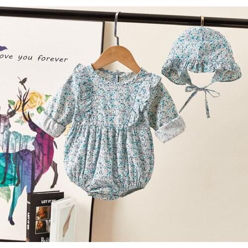 Newborn Baby Romper Jumpsuit Floral Ruffles Baby Girl Clothes Summer Baby Clothes For Girl Sunsuit Infant Girls Romper With Hat