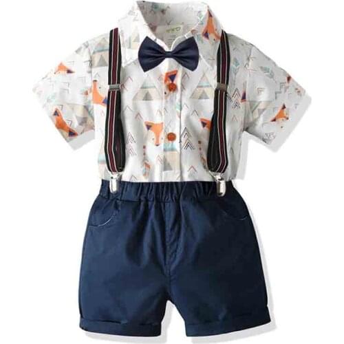 Baby Boy Clothes Set Summer Baby Boy Bow Tie Cartoons Top+Suspenders Shorts Gentleman Children Clothing