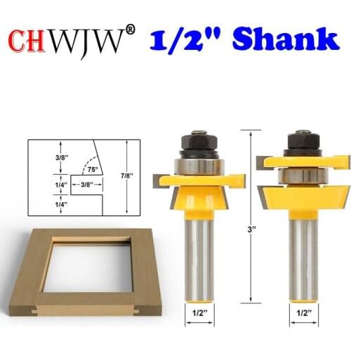 2PC 1/2" Shank Shaker Bevel Rail & Stile Router Bit Set door knife Woodworking cutter Tenon Cutter for Woodworking Tools