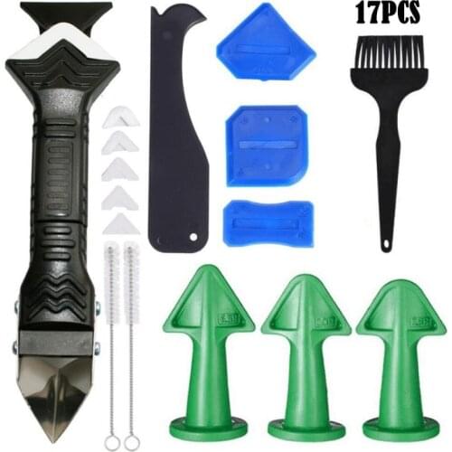 17pcs 3 In 1 Silicone Caulking Tools Kit Sealant Caulk Grout Remover Scraper Silicone Finishing Tools Silicone Nozzle Tools Kit