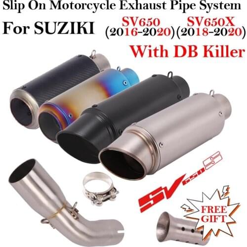 Slip On Motorcycle Exhaust Tip Escape Moto Carbon Fiber Muffler Modified Middle Link Pipe For SUZIKI SV650 SV650X 2016-2020 Year