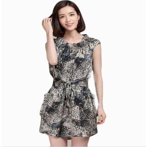 2015 New Arrvial Korean Style Dress Snake Printed Imitation silk Dress robe ete D12