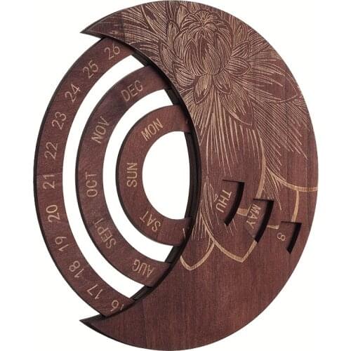 New Arrivals 2021 Calendar Wooden Everlasting Perpetual Wall Hanging Crafts Decorative Wooden Ornament