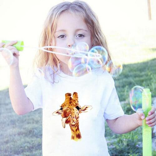 New Summer Harajuku Giraffe Novelty Printing Girls Clothes Cartoon T Shirt Girl Kawaii T-shirts Gothic Design Boy Toddler Tshirt