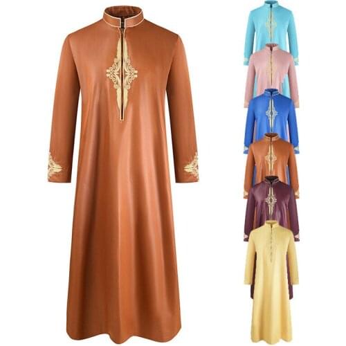 New Mens Muslim Jubba Thobes Arabic Islamic Clothes Turkey Fashion Embroidery Kaftan Saudi Arabia Dubai Abaya Lon Robes PW211