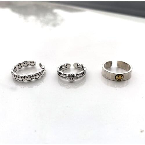 3 Types Luxury Happy Smiley Open Rings For Women Cute Hollow Circle Smile Face Ring Punk Party Girl Adjustable Jewelry A908