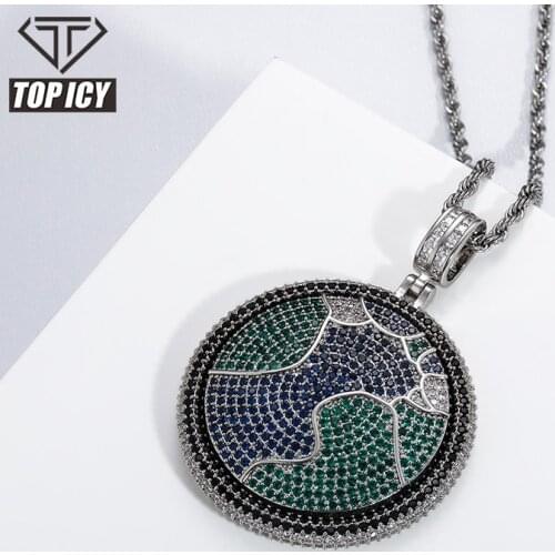 Brand New 2021 18K Gold/White Plated Circle Earth Pendant Necklace Jewelry Set AAA Cubic Zircon Circle Earth Necklace