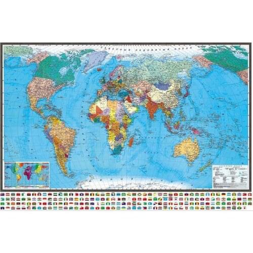 POLItical world map wall Paper sticker for baby child home decor on the wall of wallPaper IN RUSSIAN caRD