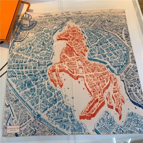 90cm Horse Printing Scarf Women Luxury Brand Bandana Handmade Curled Twill Silk Square Hijabs Scarf Foulard Head Scarves Shawls