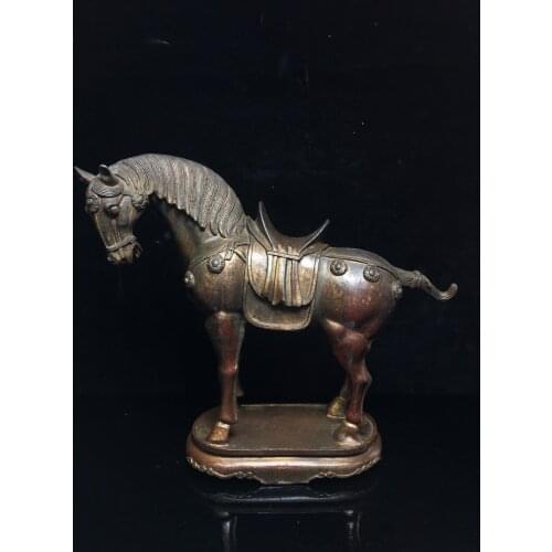 11"Tibet Buddhism Old Bronze Cinnabar Lacquer Zodiac Horse War horse statue statue Town House Ward off evil spirits