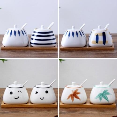 Mason Jars Glass Bottle Seasoning Pot Ceramic Kitchen Salt Sugar Seasoning Bottle Seasoning Box Combination Moisture-proof