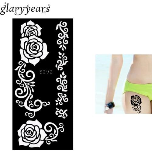 1 Piece Black Rose Flower Henna Tattoo Stencil Henna Paste Drawing Charming Women Leg Art DIY Tattoo Template High Quality S292