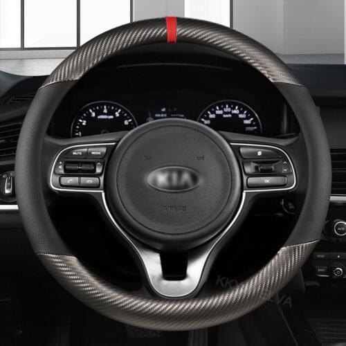 Carbon Fiber Leather Sport Car Steering Wheel Cover for Kia Rio 2 3 4 K2 K3 K4 K5 K3S KX1 KX3 KX5 KX7 Rio Soul Auto Accessories