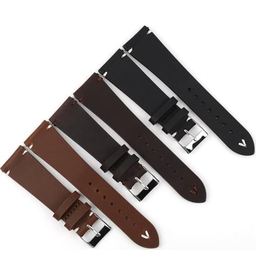 Retro Genuine Leather Watchband 18mm 20mm 22mm Black Coffee Brown Handmade Stitching Watch Strap Replacement Men Wristband