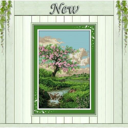 The peaches blossom in spring painting counted print on canvas DMC 11CT 14CT Chinese Cross Stitch kits embroidery needlework Set
