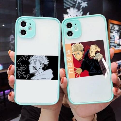 Japan Anime Jujutsu Kaisen Phone Case For iPhone 12 11 Mini Pro XR XS Max 7 8 Plus X Matte transparent blue Back Cover