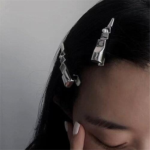 Vintage Punk Y2K Metal Wave Hair Clips Imitation Pearls Clip DIY Handmade Girl Headdress Accessories Hairpin Fashion Hair Pins