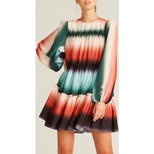 Gradient Color Autumn Style Women Fashion Dresses O-Neck Personalized Dyeing Hip Hop Casual Dress Trend Clothes