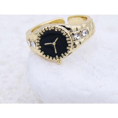 GSOLD Creative Geometric Watch Shape Inlaid Rhinestone Ring Retro Enamel Opening Adjustable Ring Women Party Fashion Jewelry