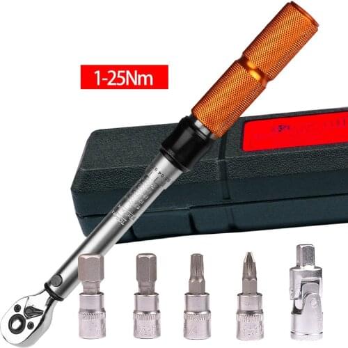 19Pcs 1/4 Inch Drive 1-25Nm Adjustable Wrench Bicycle Repair Tools Kit Ratchet Mechanical Torque Spanner Manual Wrench Suit