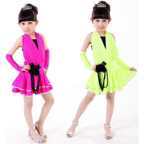 2 Color Latin Dance Dress Childrens Dress Kids Ballroom Dance Tango Rumba Cha Cha Costume