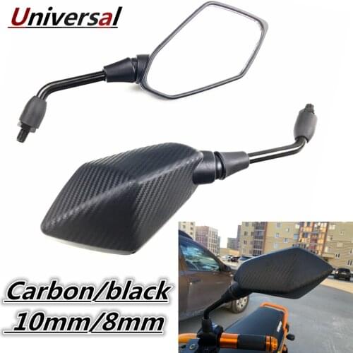 2Pcs/Pair Motorcycle Mirror Scooter E-Bike Rearview Mirrors Electrombile Back Side Convex Mirror 8mm 10mm Black Carbon Fiber