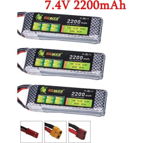 3PCS/lot 2S 7.4v 2200mAh 35C LiPo Battery XT60/T/JST Plug For RC Car Airplane Helicopter 7.4v Rechargeable Lipo Battery 2s