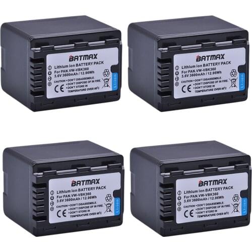 4Pcs 3600mAh VW-VBK360 VBK360 Camera Battery for Panasonic HC-V10 HC-V100 HC-V100M HC-V500 HC-V500M HC-V700 HC-V700M HDC-HS60