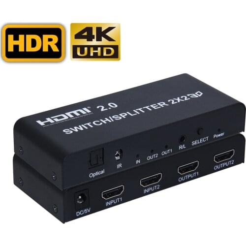 4K HDMI Switcher 2X4 HDMI Switch Splitter 2X2 2X8 2 in 2 Out 2 in 4 Out 2 in 8 Out Remote control 3D Power supply