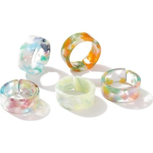 5PCS/SET Simple Colorful Transparant Acrylic Resin Pattern Geometric Irregular Rings for Women Vintage Jewelry New