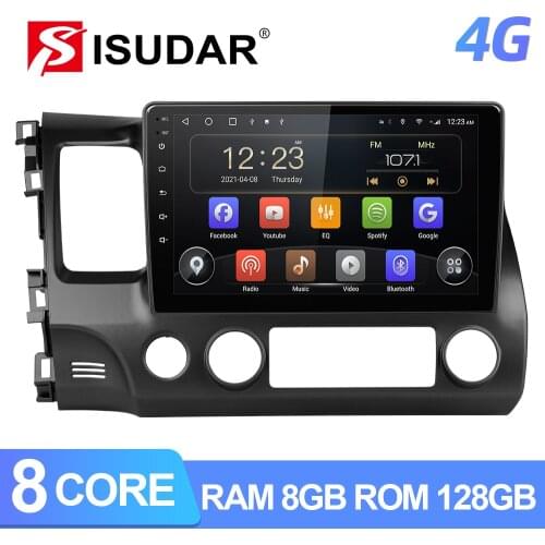 ISUDAR T72 QLED Android 10 Car Radio For Civic/Honda 2006-2009 2012 GPS Navigation Car Multimedia 8 Core RAM 6G 4G No 2din