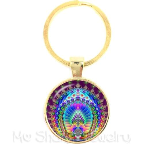 Mandala Parrern Key Chain OM Yoga Glass Keyring European And American Jewelry Best Gift For Friends Key Holder