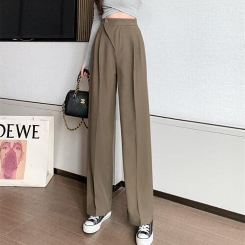 Limiguyue Chic Women Straight Wide Leg Pants Korea Fashion High Waist Casual Office Ladies Trousers Pocket Long Suit Pants K2382