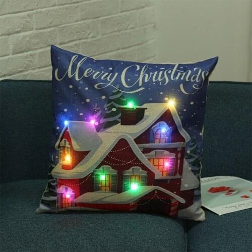 LED Lighting Cushion Cover Christmas Pillows Case Home Sofa Snow House Pillowcase Decor Living Room Decoration