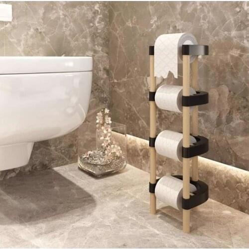 Design Wooden 4 Tier Toilet Paper Holder Bathroom WC