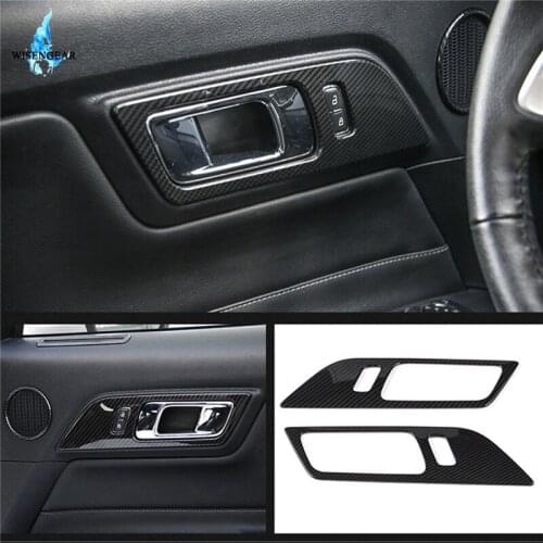 For Ford Mustang 2015 2016 2017 2018 Carbon Black Car Interior Door Handel Cover Trim Frame Sticker Decor Garnish Accessories