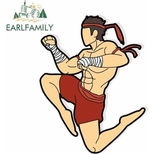 EARLFAMILY 13cm x 10.1cm for Muay Thai Fighting Thai Boxing Jumping To Attack Motorcycle Car Stickers 3D Occlusion Scratch Decal